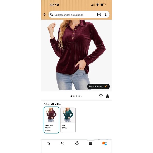 Women's Velvet Top Long Sleeve Button Flowy Casual Wine Red Six XXL - Picture 6 of 9